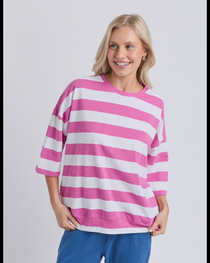Mazie Block Stripe Sweat / Magenta & White