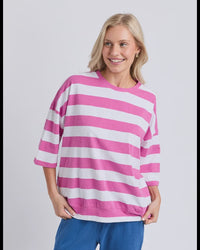 Mazie Block Stripe Sweat / Magenta & White