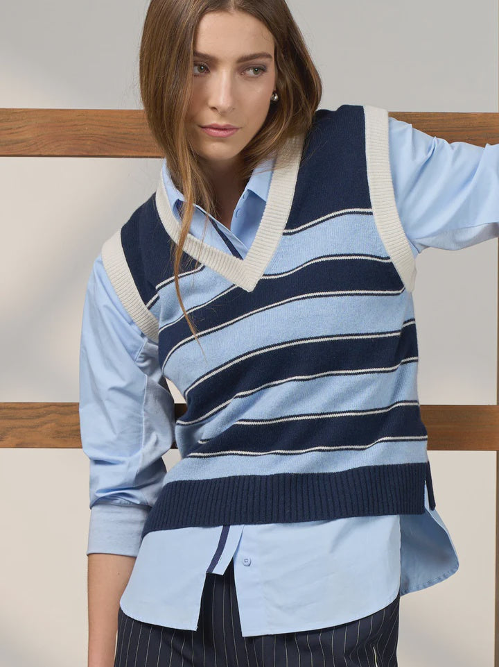 College Vest - Navy/Blue Stripe