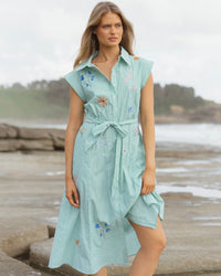 Gloria Floral Dress - Floral Green Stripe