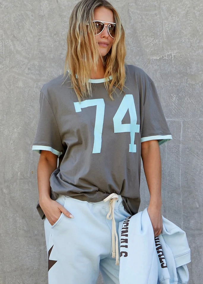 Ringer Tee - Choc/Blue