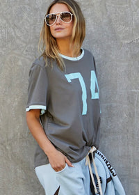 Ringer Tee - Choc/Blue