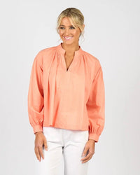 Stitched Collar and Placket Shirt with Balloon Sleeve - Apricot