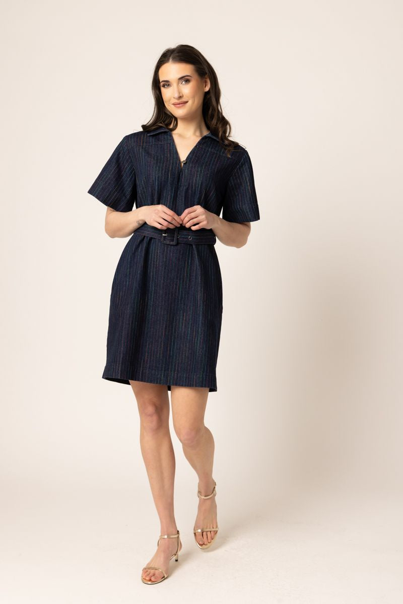 Denim Mini Dress / Colourful Stripe