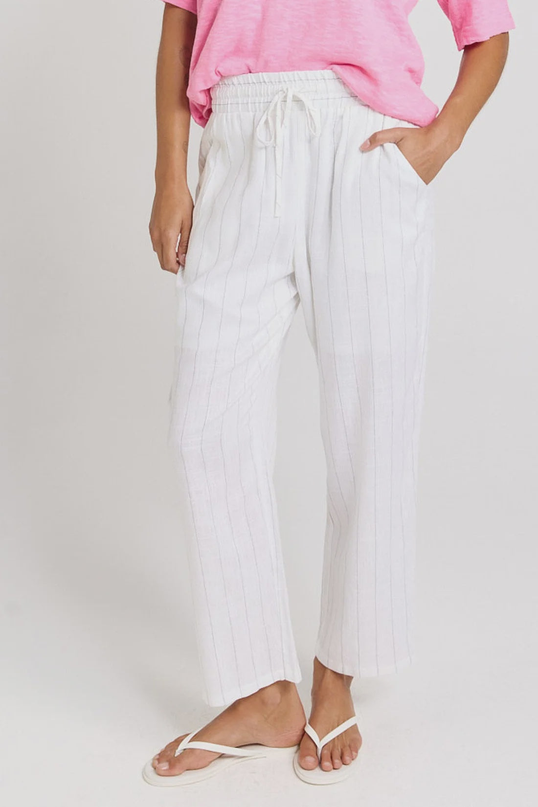 Palm Relax Pants/ White & Black Stripe
