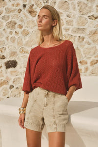 Mila Pointelle Top / Red Clay Brown