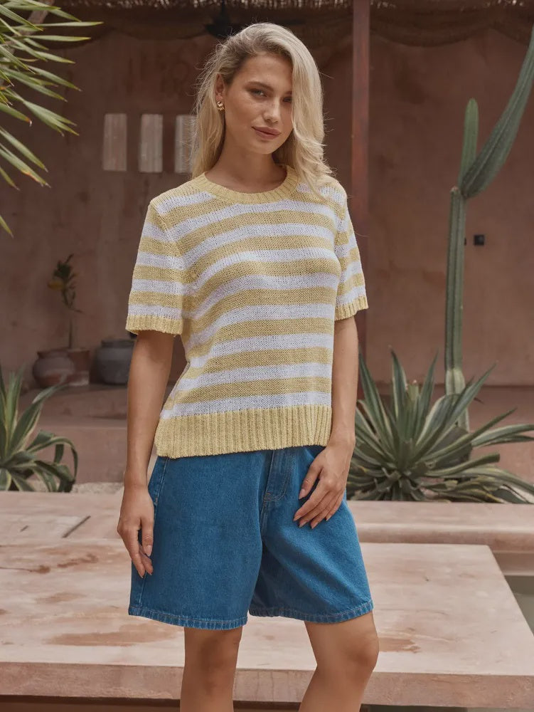 Jules Stripe Tee / Lemon, White & Yellow