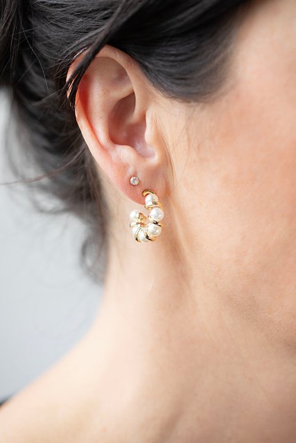 Interlocking Pearl Hoop Earring