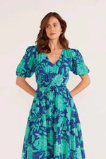 Connie Puff Sleeve Midi Dress - Mint/Floral