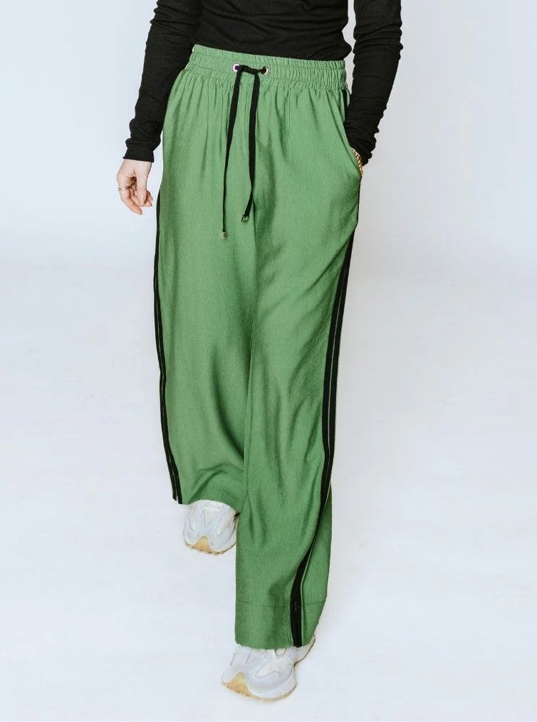 Indiana Wide Leg Pants - Dill with Black Stripe