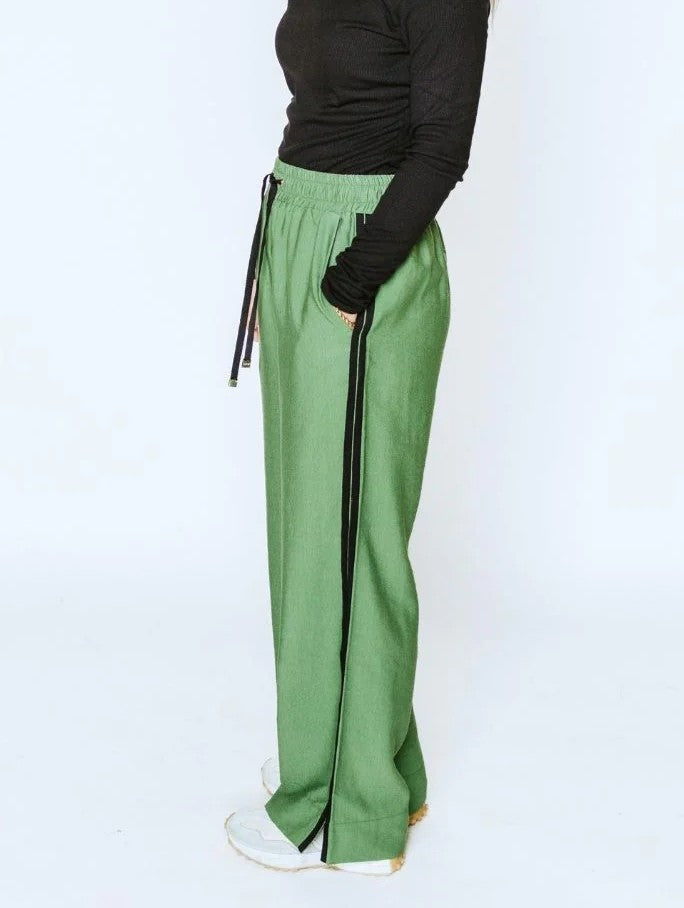 Indiana Wide Leg Pants - Dill with Black Stripe