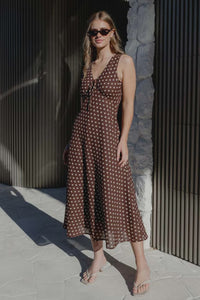 Infinity Chocolate Polka Dot Sleeveless Bias Midi Dress