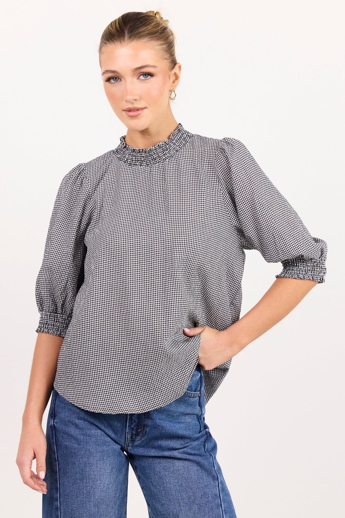 Influential Black White Mini Gingham High Neck Top