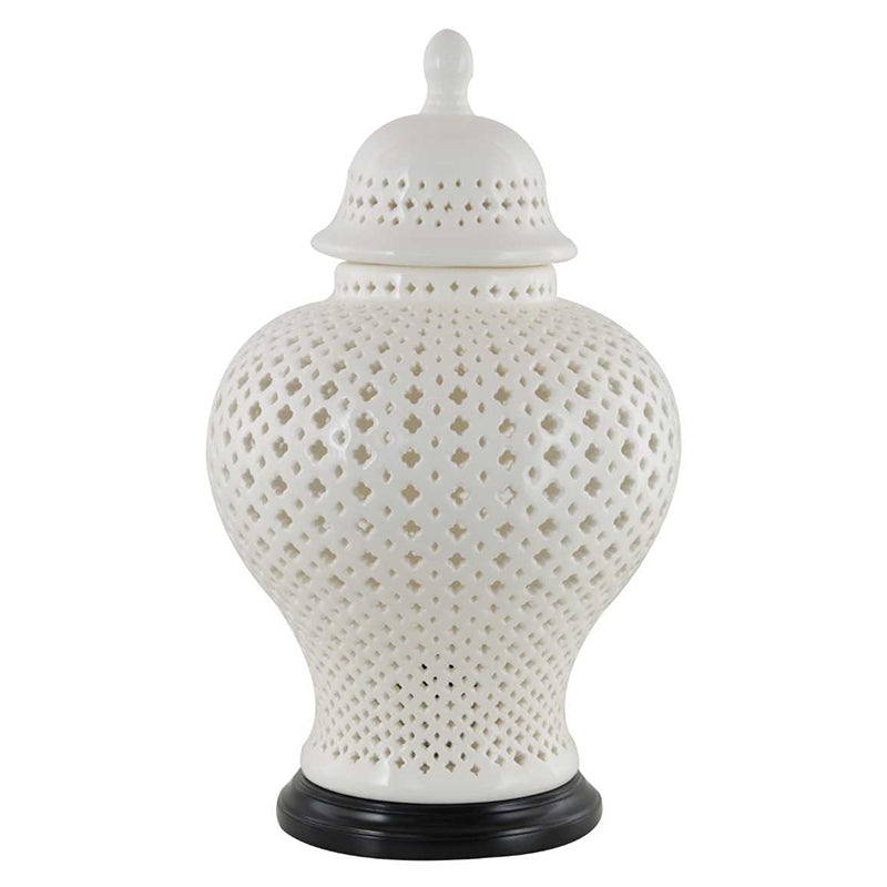 Ceramic Cut Out Table Lamp - White & Black Base