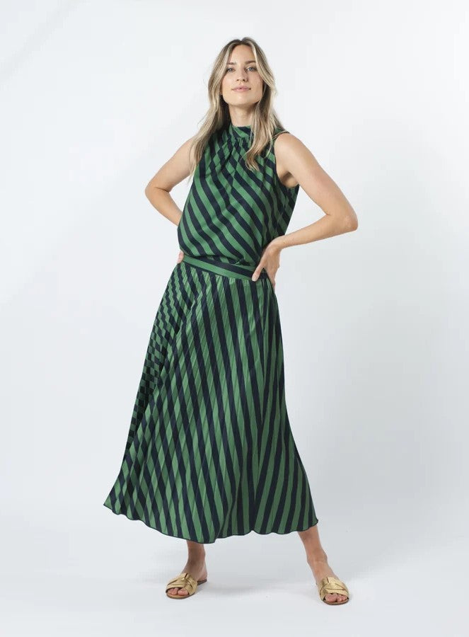 Brigette Skirt  - Navy & Green Stripe