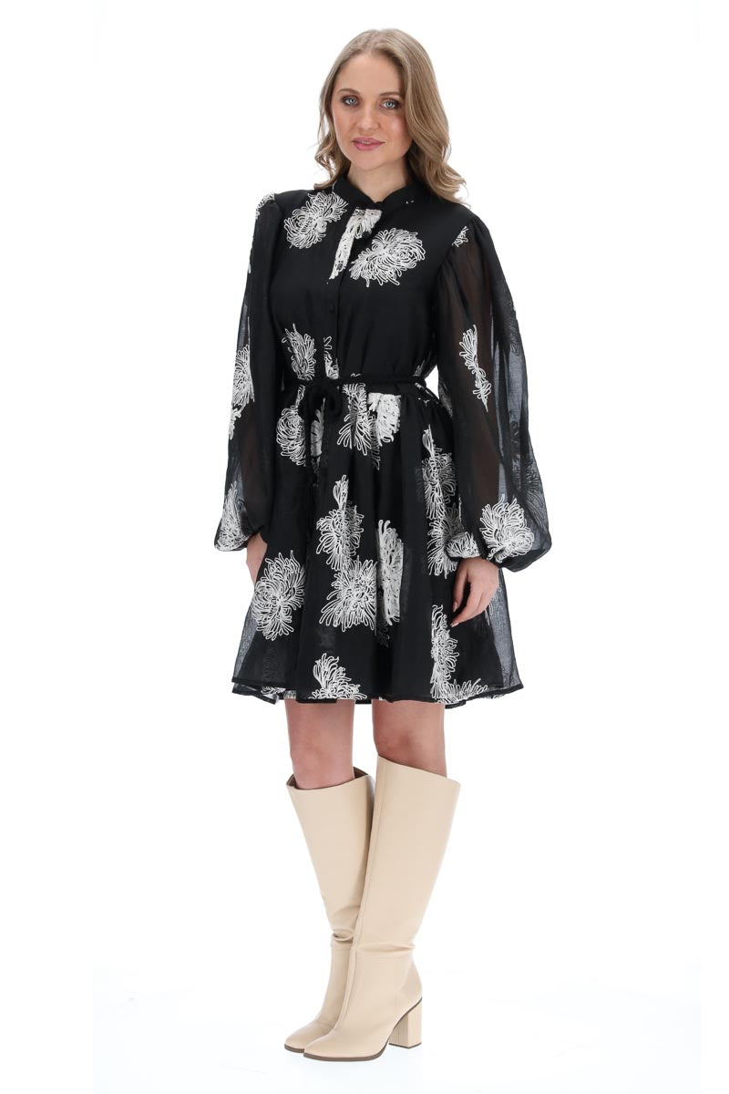 Julia Shirt Dress - Black Embroidered