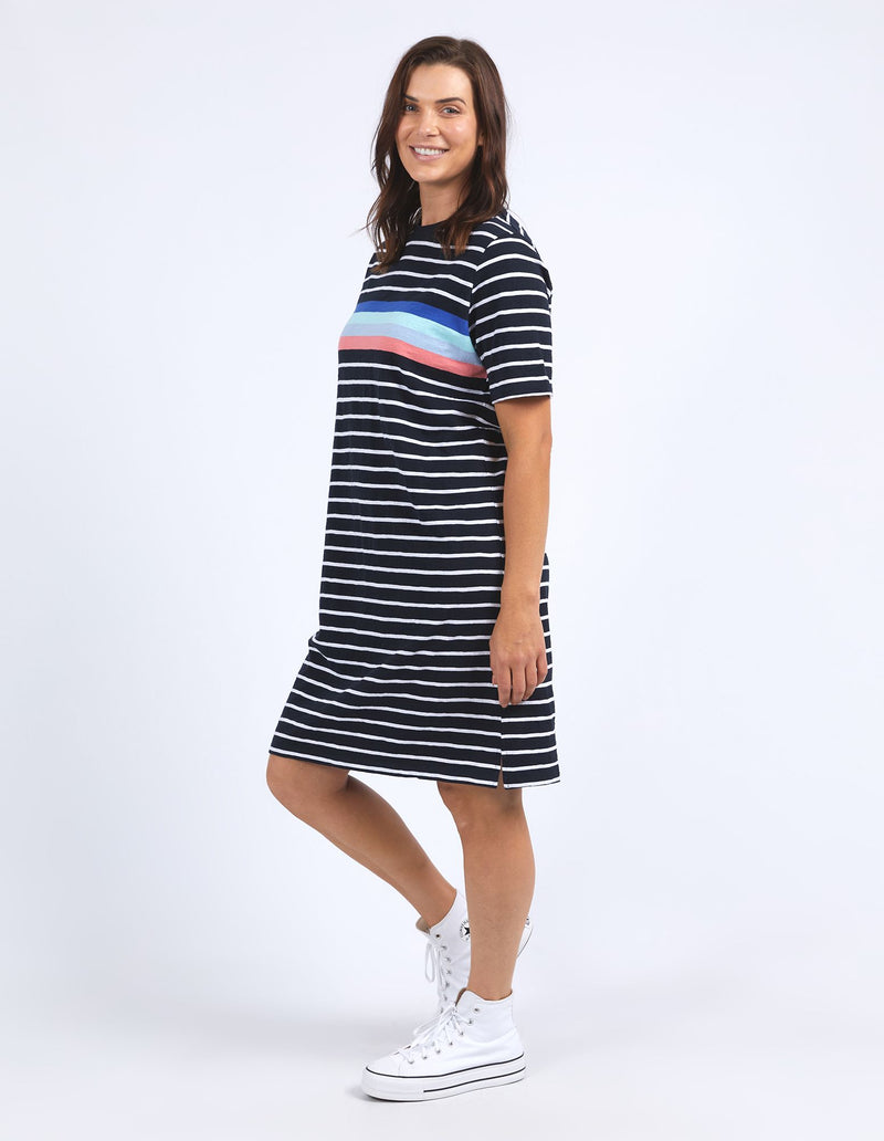 Zena Tea Dress - Navy & White Stripe