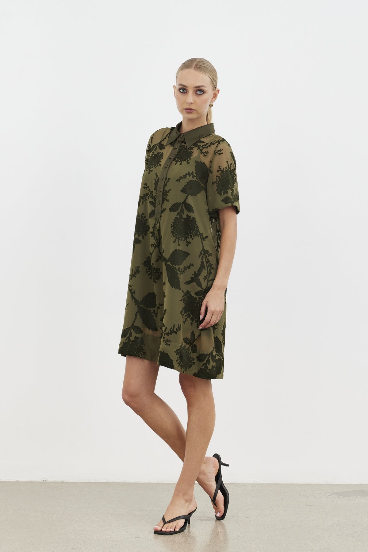 Echo Collar Dress - Olive Blossom