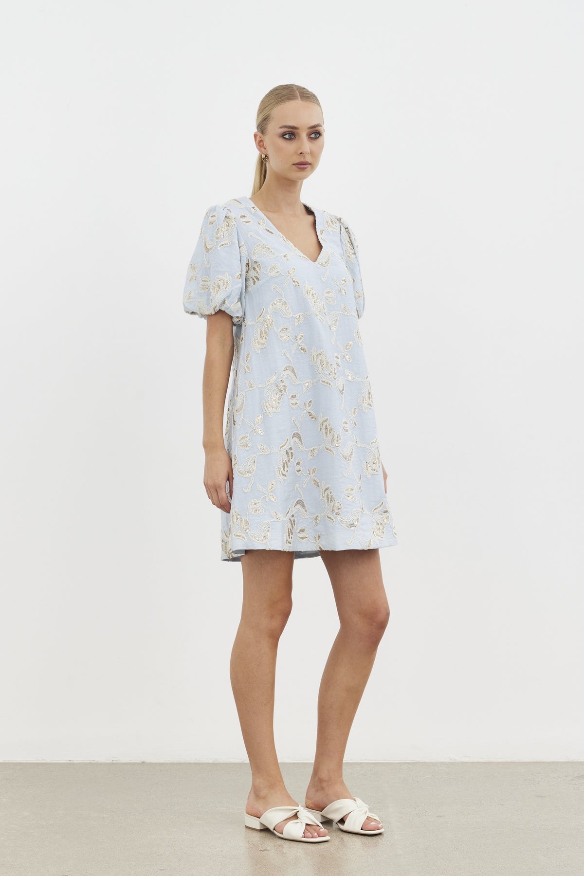 Harmony Mini Dress - Baby Blue Embroidery