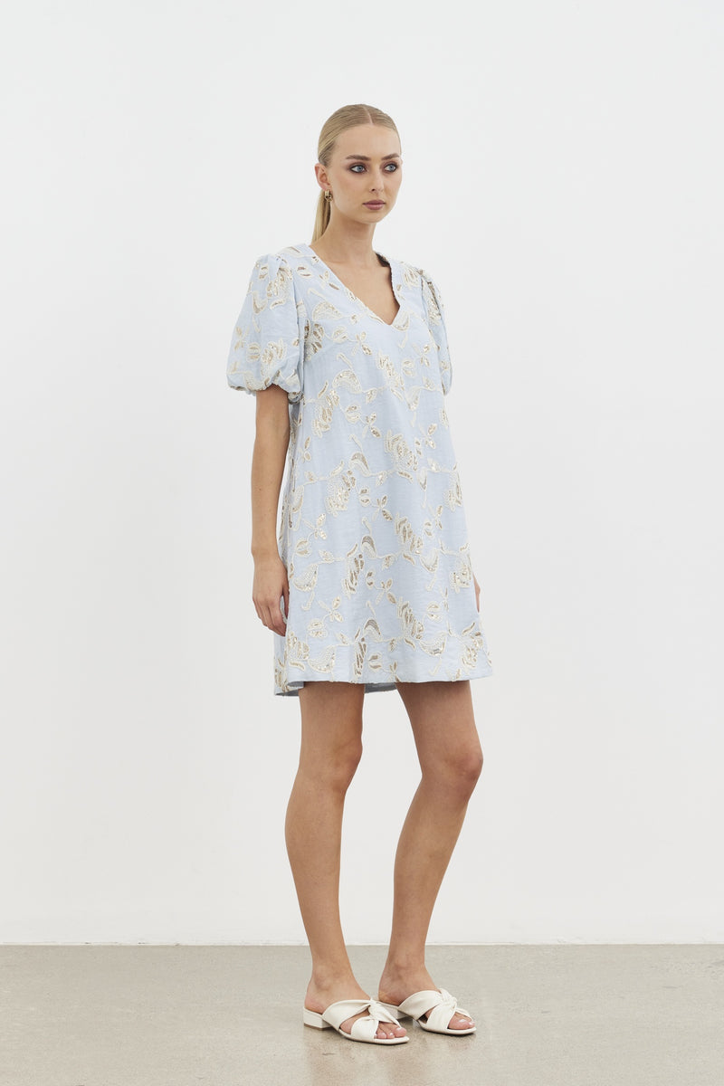 Harmony Mini Dress - Baby Blue Embroidery