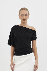 Gaia One-Shoulder Top - Black
