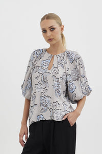 Aurora Puff Sleeve Top - Blue Posey