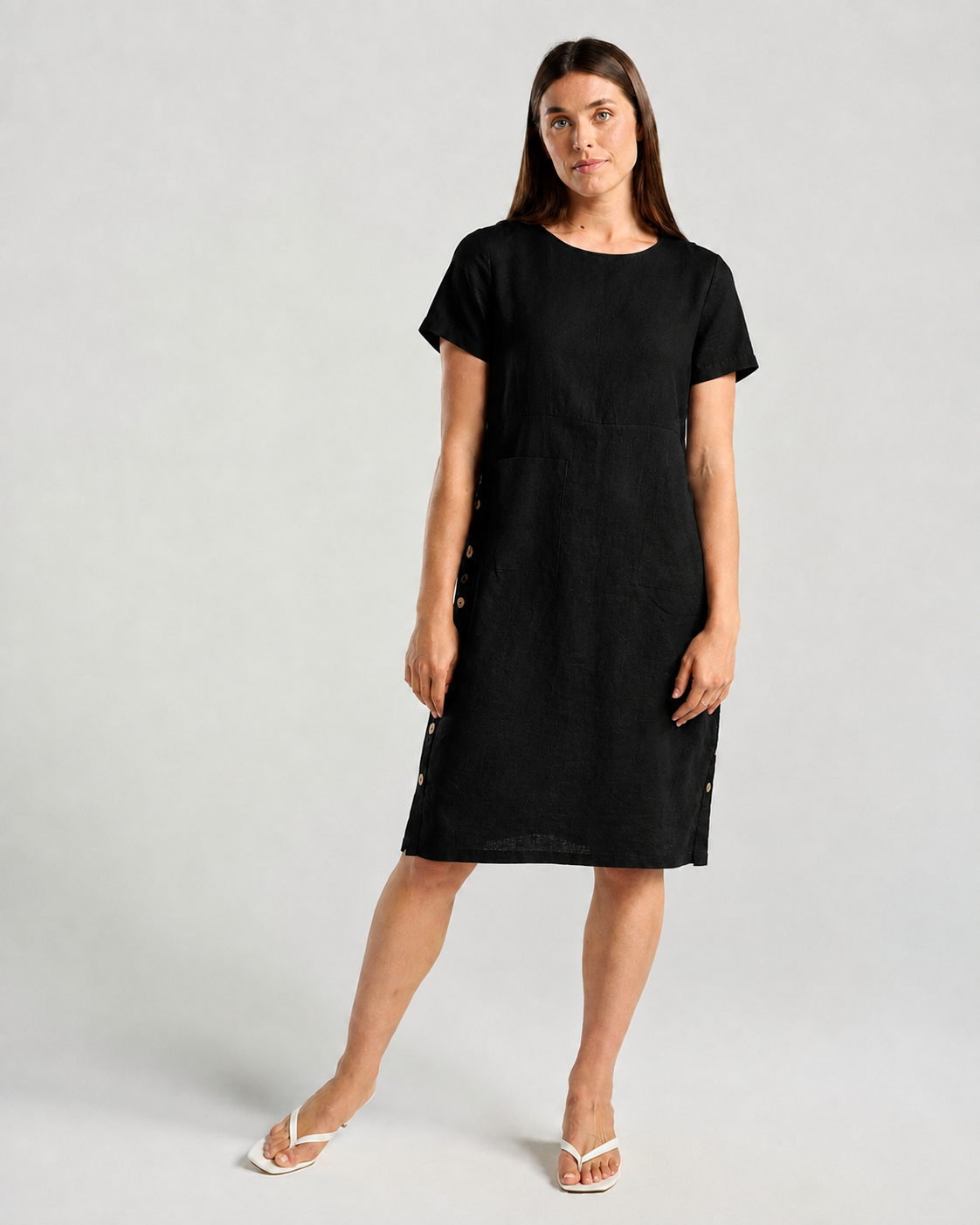 Katarina Button Side Dress - Black