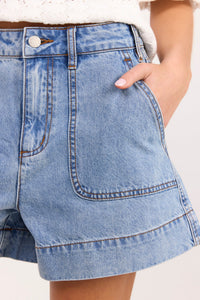 Kindly Mid Blue Pocket Front Denim Shorts
