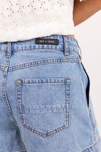 Kindly Mid Blue Pocket Front Denim Shorts