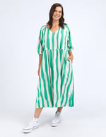 Spritz Stripe Dress - Green Briar/White Stripe