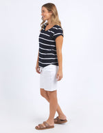 Manly Stripe Vee Tee - Dark Sapphire/White Stripe