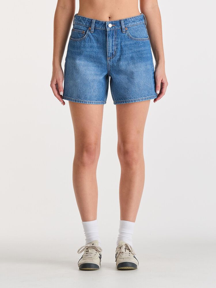 Mid Straight Short - Blue Letter
