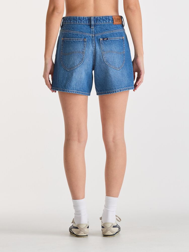 Mid Straight Short - Blue Letter