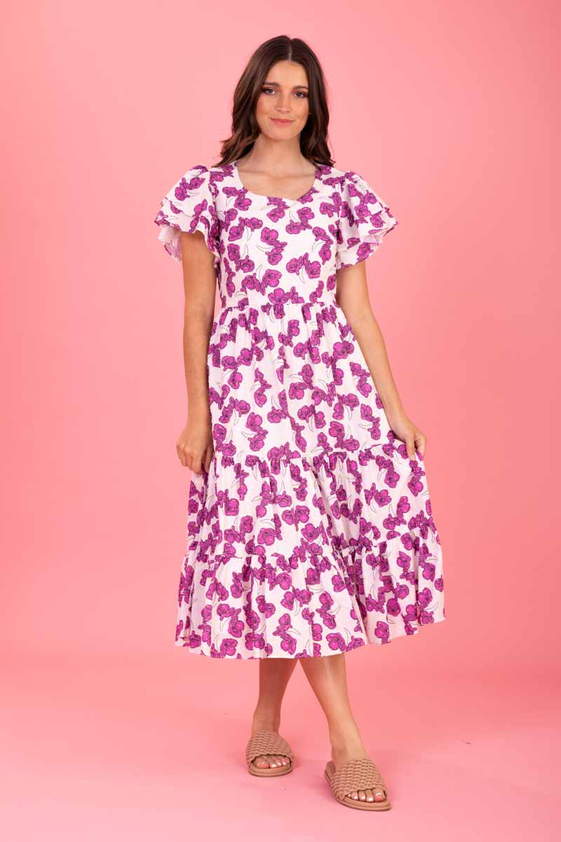 Leo Midi Dress - Cerise Floral