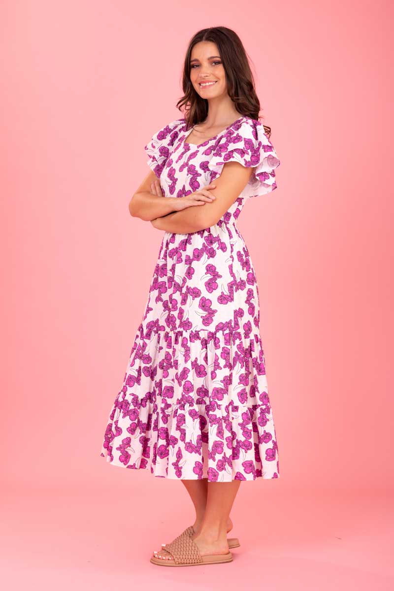 Leo Midi Dress - Cerise Floral