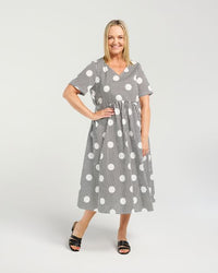 Leona Dress - Black Polka Stripe