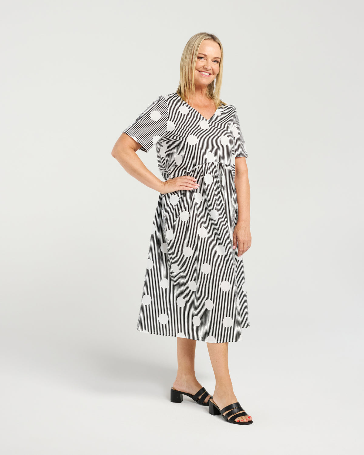 Leona Dress - Black Polka Stripe