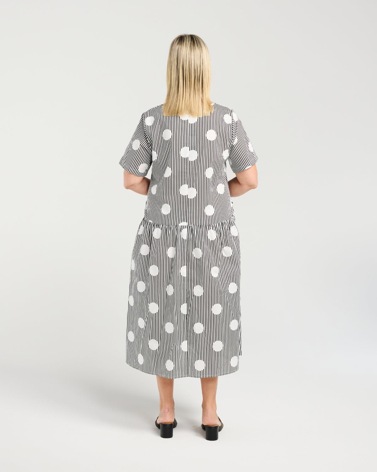 Leona Dress - Black Polka Stripe