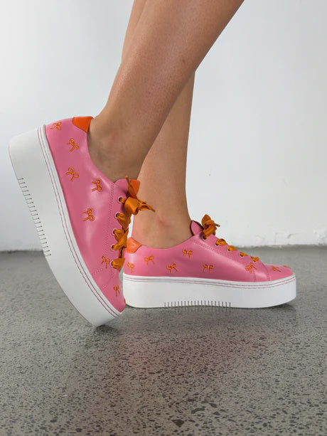Love Knots Platform Sneaker- Pink with Orange Bows