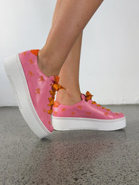 Love Knots Platform Sneaker- Pink with Orange Bows