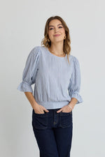 Lovely Blue Shirred Back SS Top