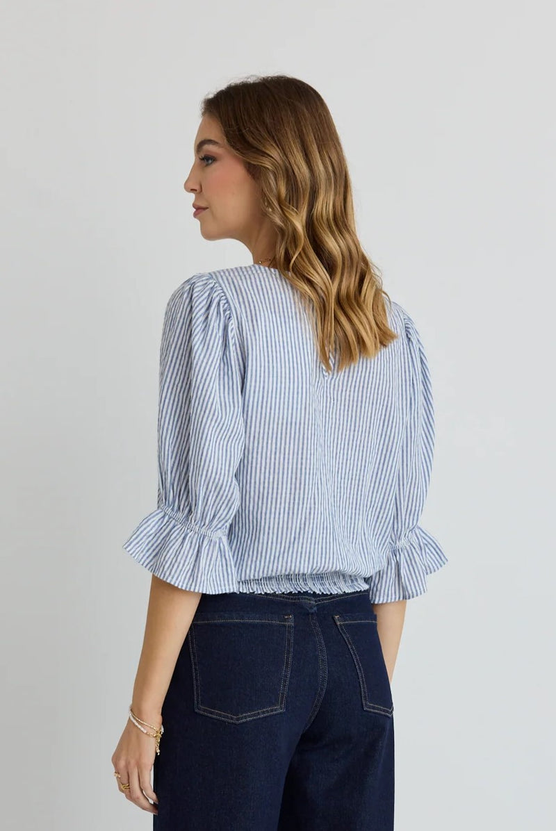 Lovely Blue Shirred Back SS Top