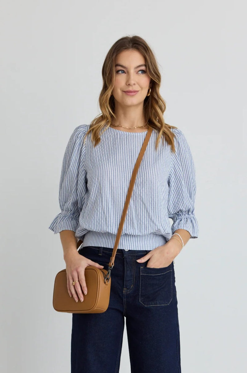 Lovely Blue Shirred Back SS Top