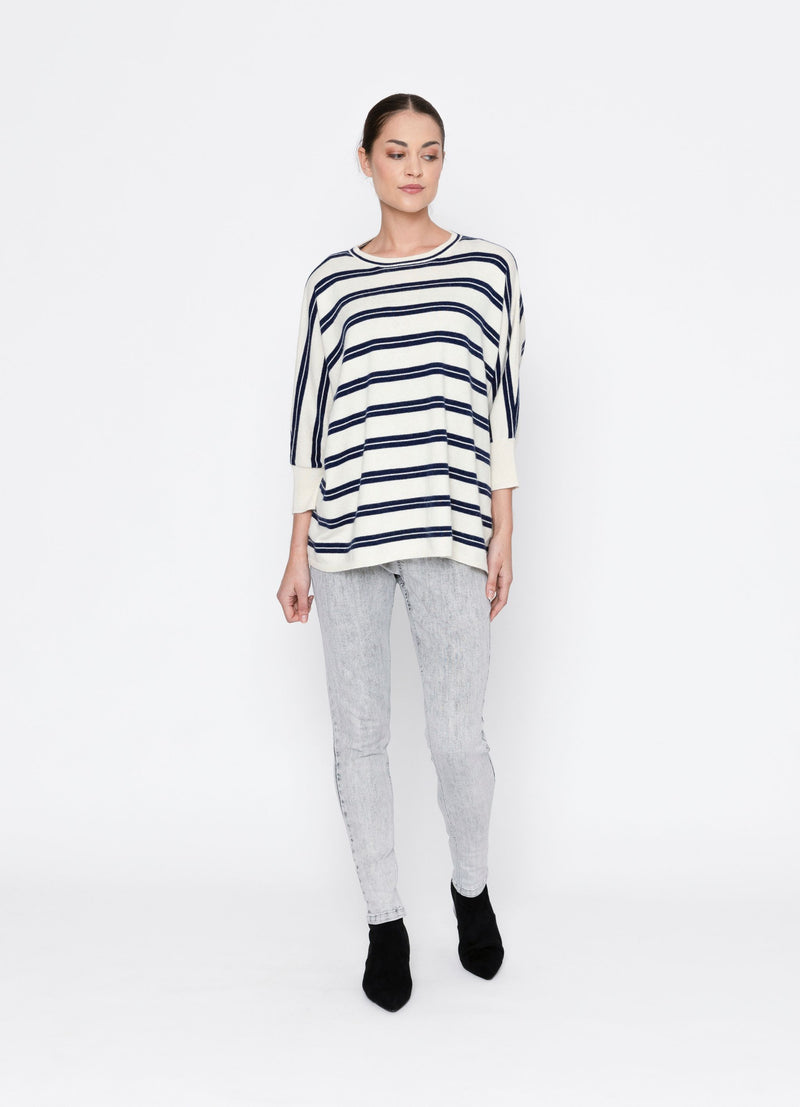 Lyric Top - Ivory + Navy Stripe