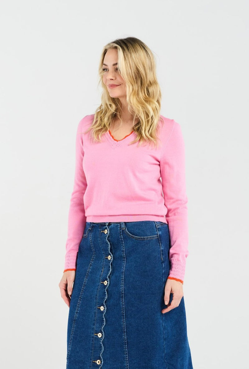 Maddy Scallop Trim Knit - Pink