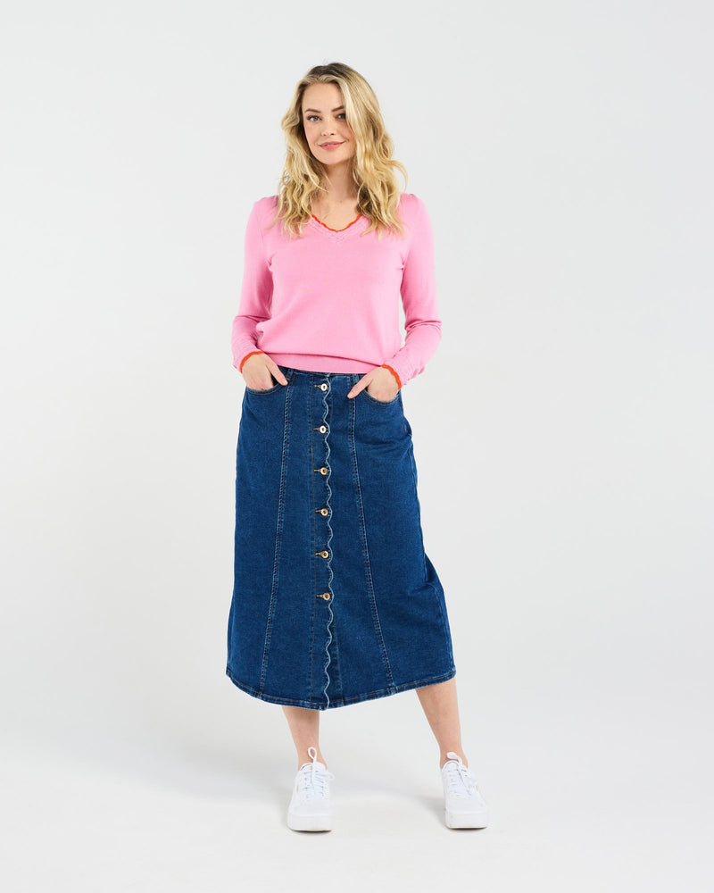 Maddy Scallop Trim Knit - Pink