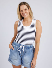 Indra Stripe Tank - White with Navy Stripe