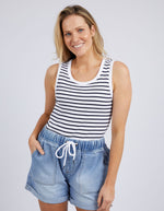 Indra Stripe Tank - White with Navy Stripe