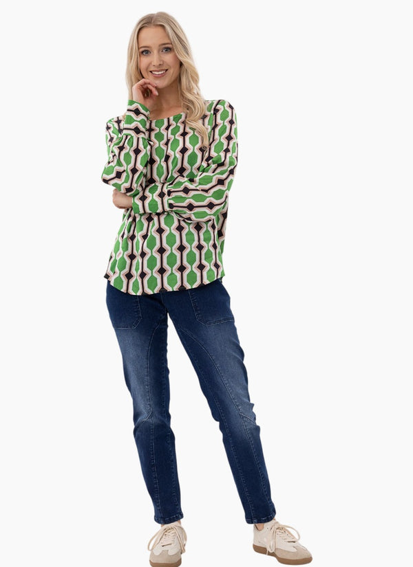 Finley Top - Green & Pink Print