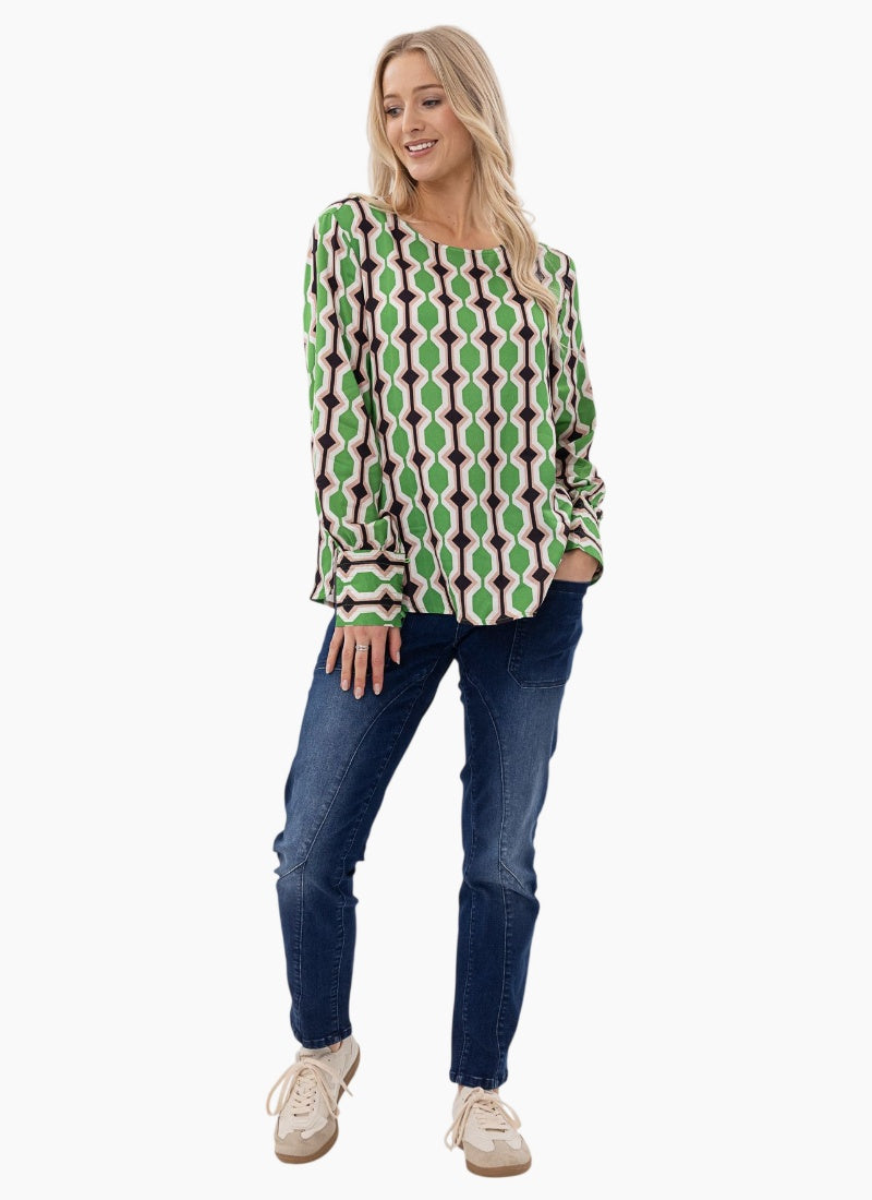 Finley Top - Green & Pink Print